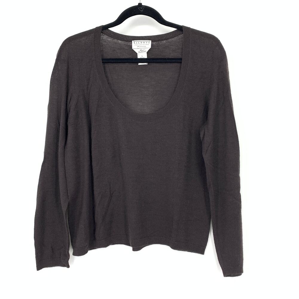 Talbots Scoop Neck Long Sleeve Thin Sweater Womens Size PL Brown Cashmere